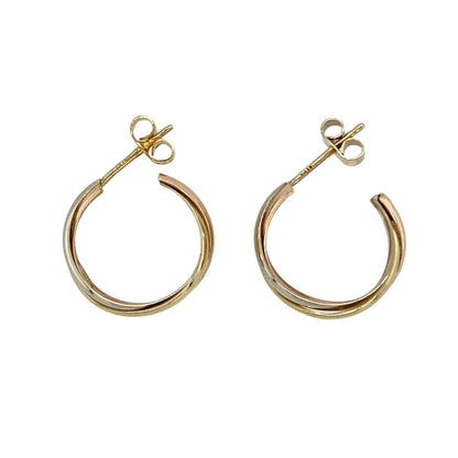 9ct Gold Three Band Twist Half Hoop Earrings