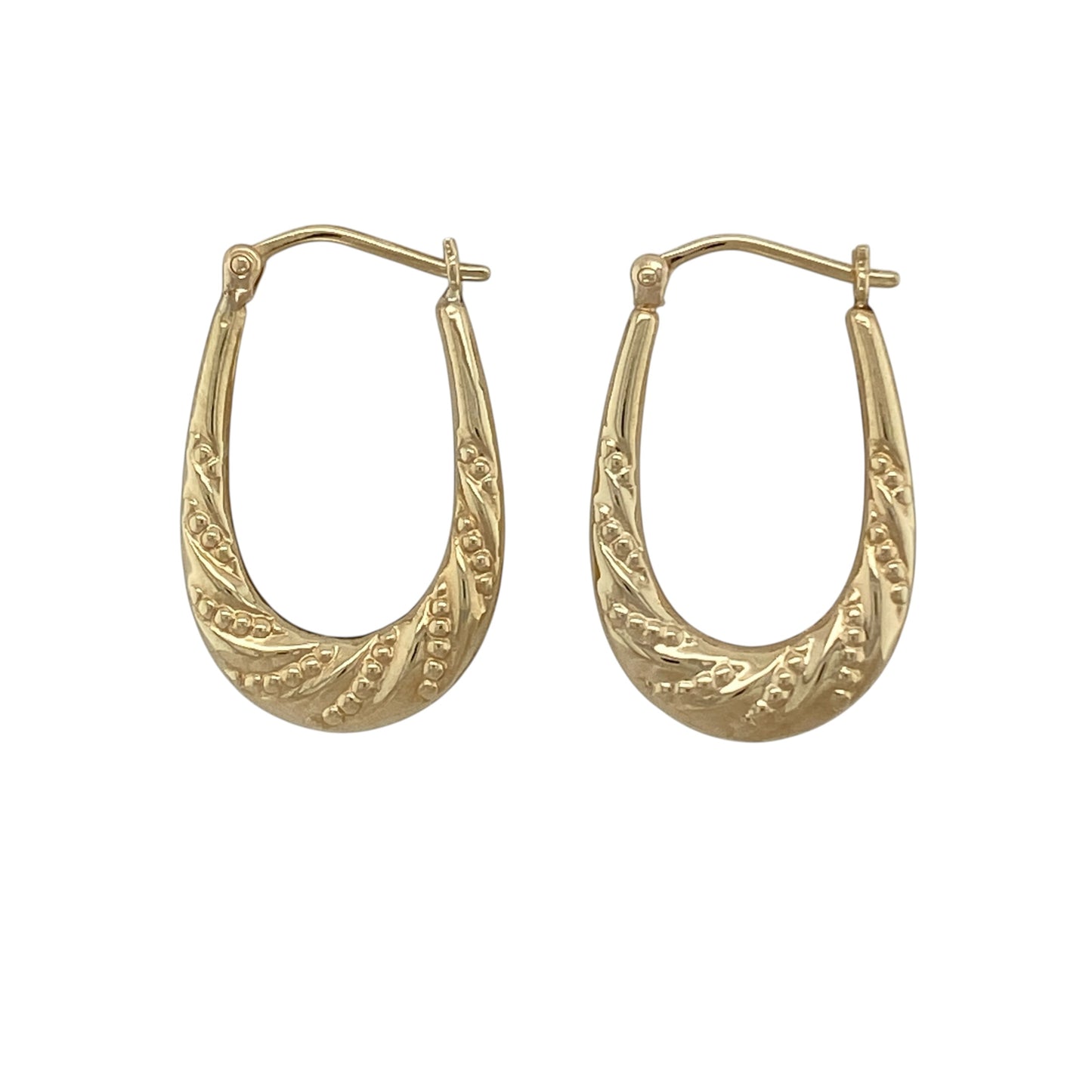 9ct Gold Patterned Twisted Oval Creole Earrings