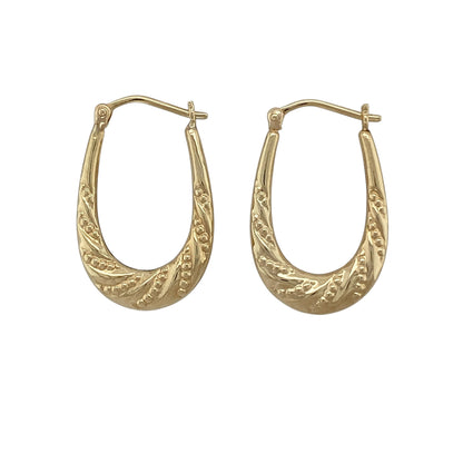 9ct Gold Patterned Twisted Oval Creole Earrings