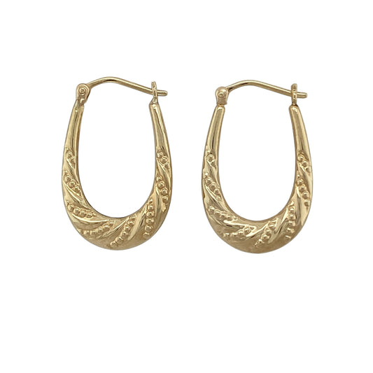 9ct Gold Patterned Twisted Oval Creole Earrings