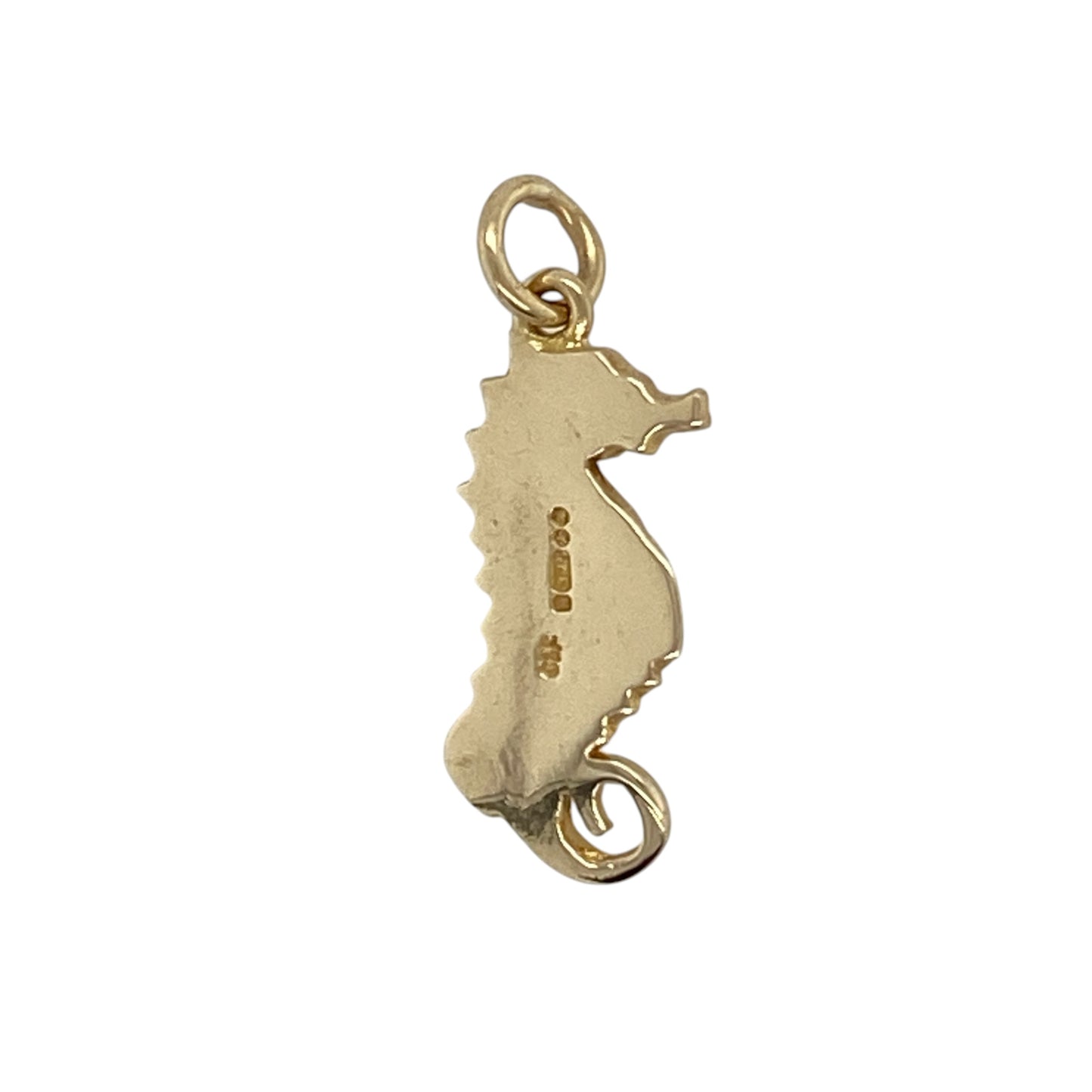 This pre-owned 9ct yellow gold ruby seahorse pendant is a distinctive sea-inspired design, featuring ruby detailing in warm yellow gold.

Design: Featuring a decorative seahorse design with ruby detailing, this pendant is finished in warm 9ct yellow gold.
Material: Made from 9-carat yellow gold.
Gemstone Detail: Set with ruby detailing.
Pendant Detail: Seahorse pendant with a bail measuring approximately 4mm in diameter.
Size & Weight: Total weight 1.80 grams.