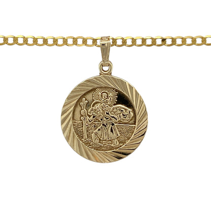 This pre-owned 9ct yellow gold St Christopher pendant necklace is a traditional and meaningful design, featuring the classic St Christopher motif.

Design: Featuring a traditional St Christopher pendant, this necklace is finished in warm 9ct yellow gold and suspended from a 20-inch curb chain.
Material: Made from 9-carat yellow gold.
Pendant Detail: St Christopher pendant measures approximately 3cm long including the bail.