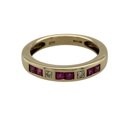 9ct Gold Diamond & Ruby Band Ring