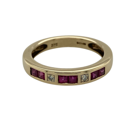 9ct Gold Diamond & Ruby Band Ring