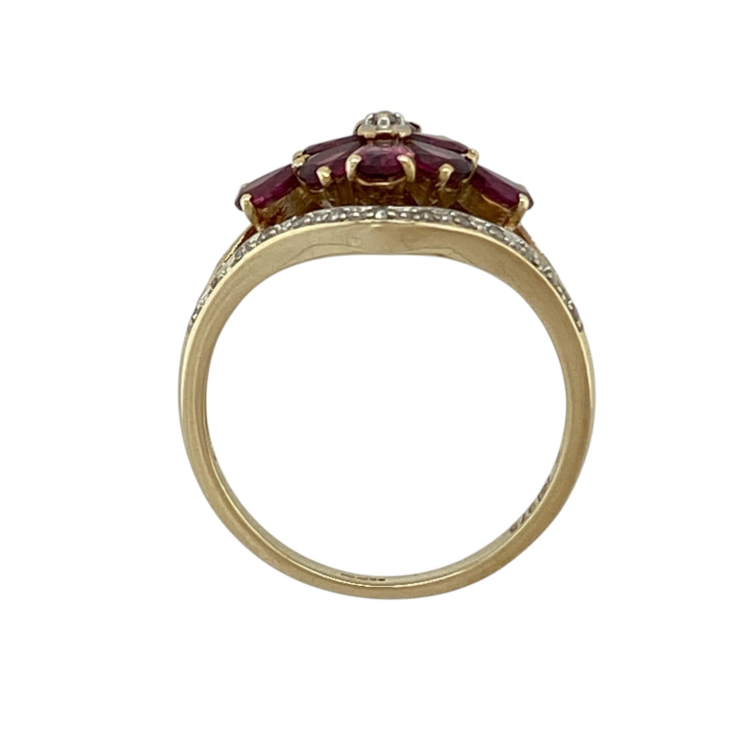 9ct Gold Diamond & Ruby Flower Ring