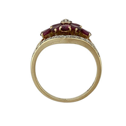 9ct Gold Diamond & Ruby Flower Ring