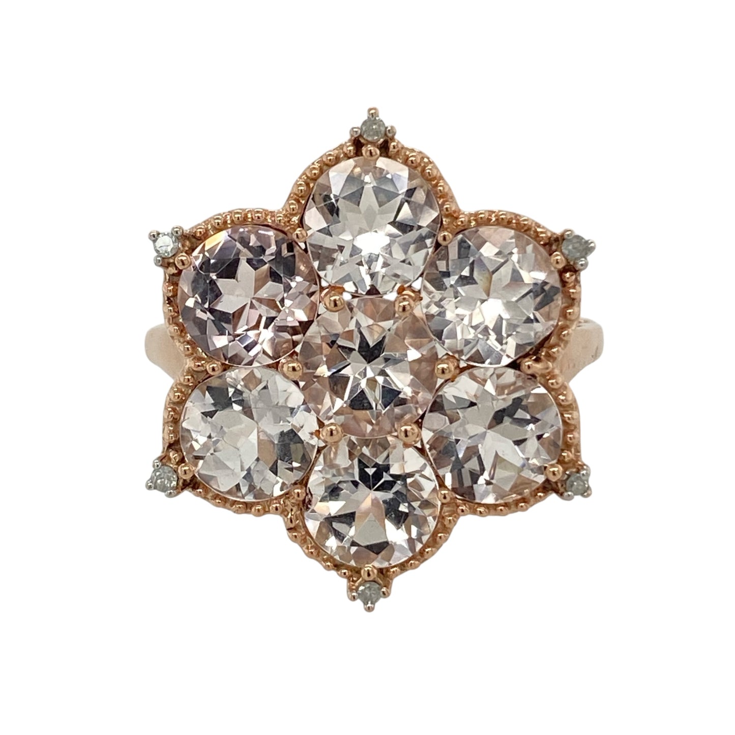 9ct Gold Diamond & Quartz Flower Ring