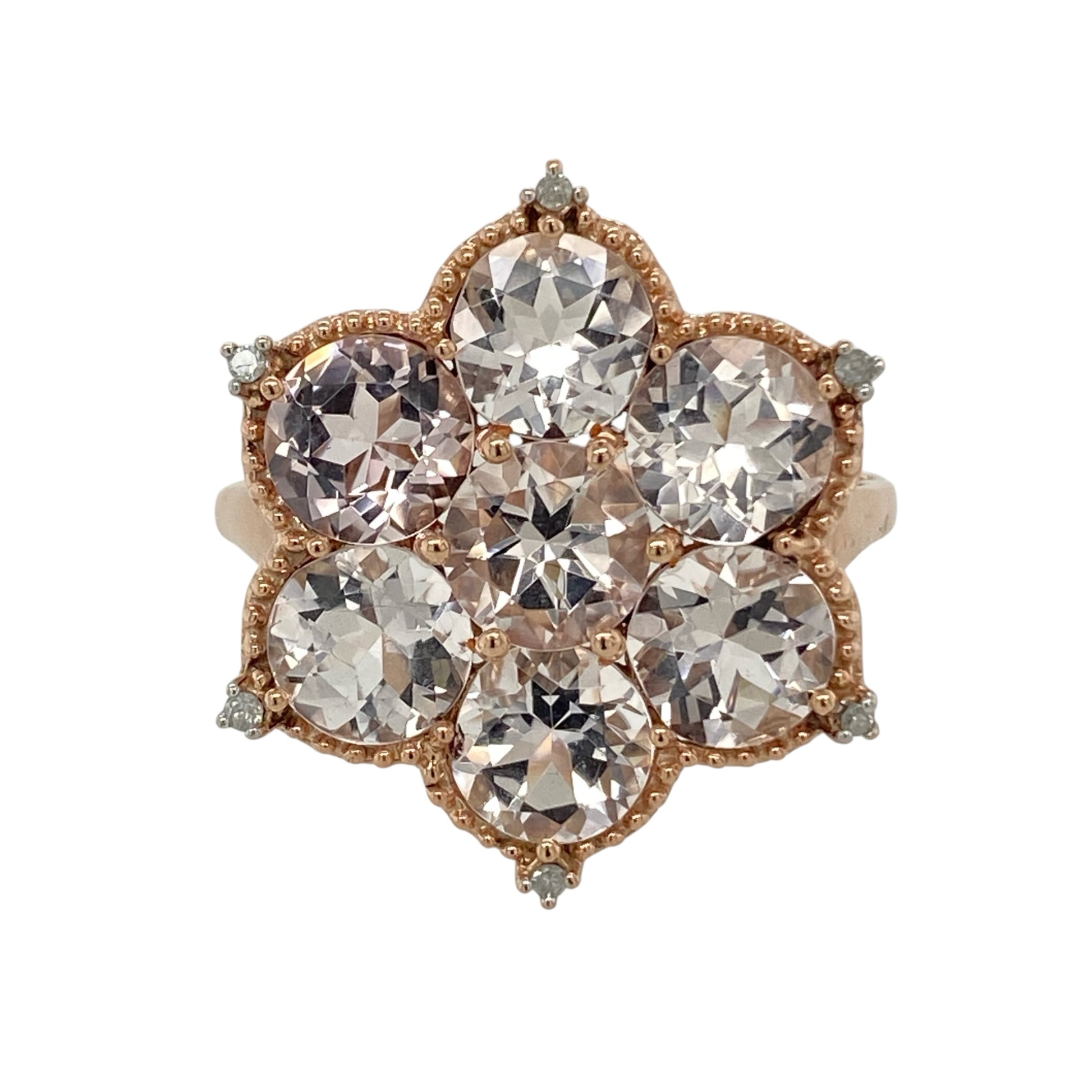 9ct Gold Diamond & Quartz Flower Ring