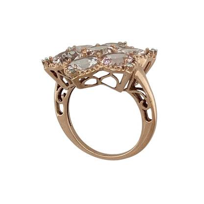 9ct Gold Diamond & Quartz Flower Ring