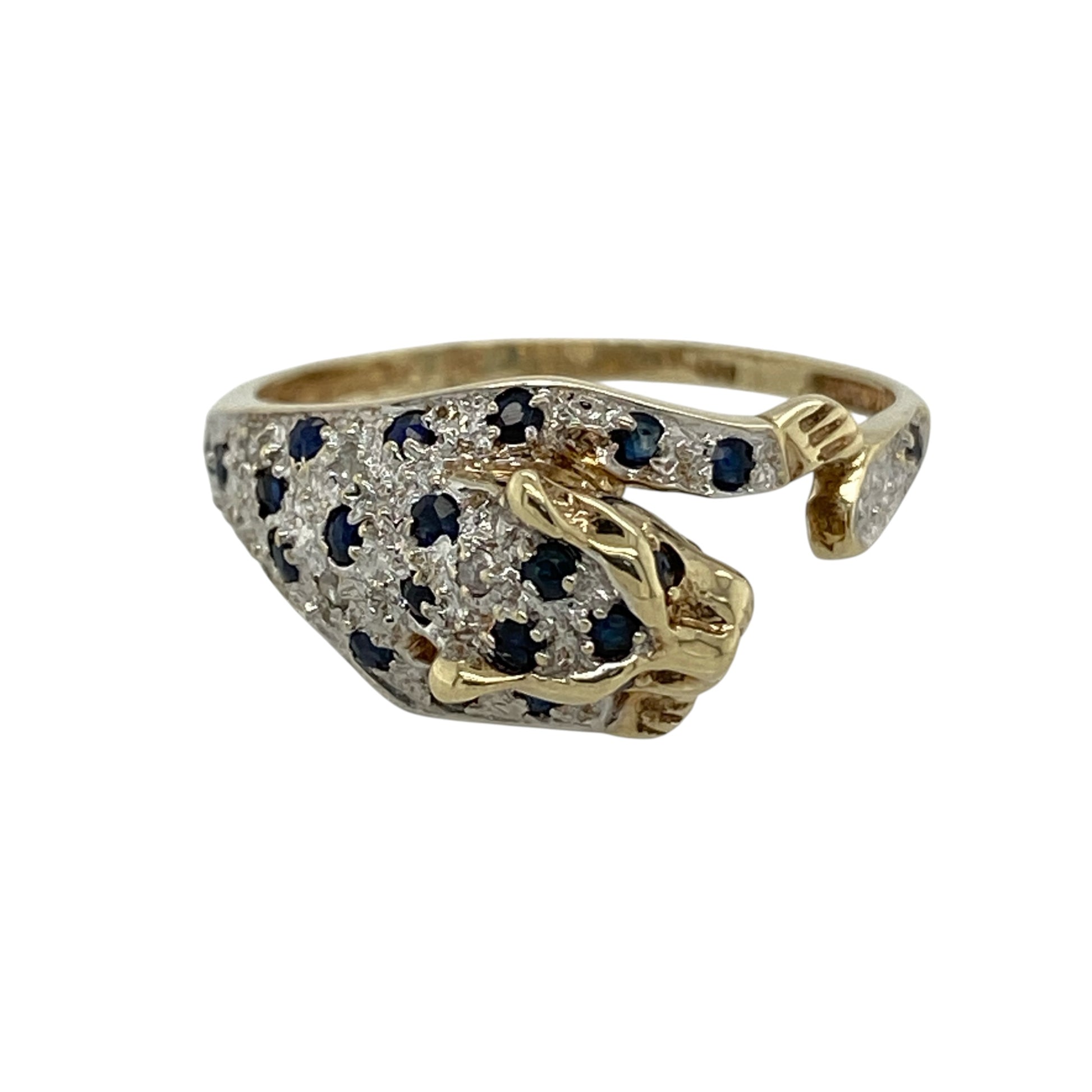 9ct Gold Diamond & Sapphire Leopard Ring