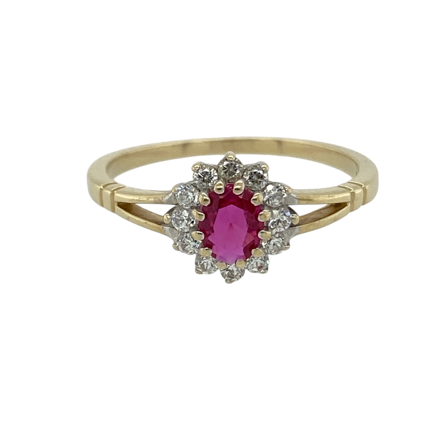9ct Gold Ruby & Cubic Zirconia Cluster Ring