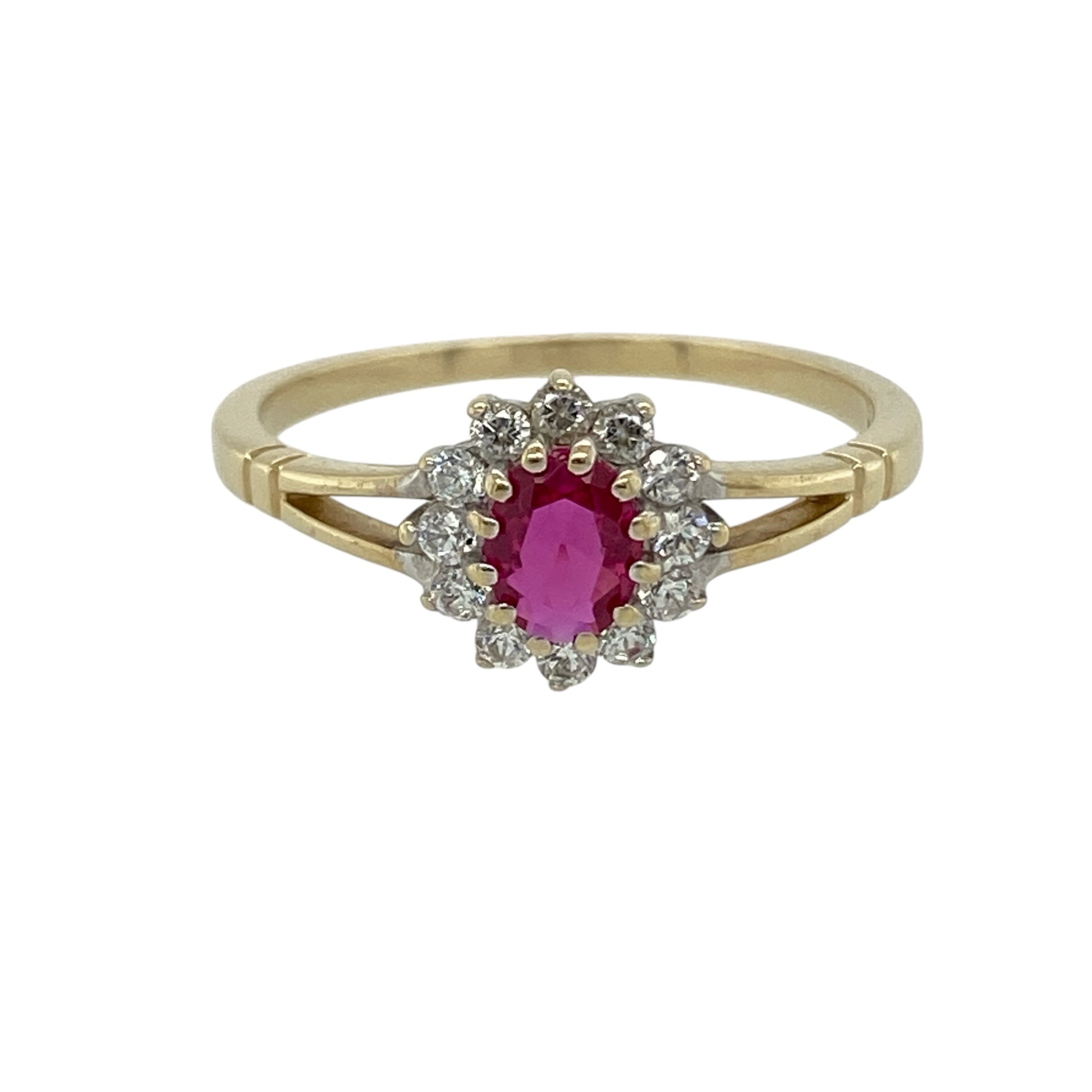 9ct Gold Ruby & Cubic Zirconia Cluster Ring