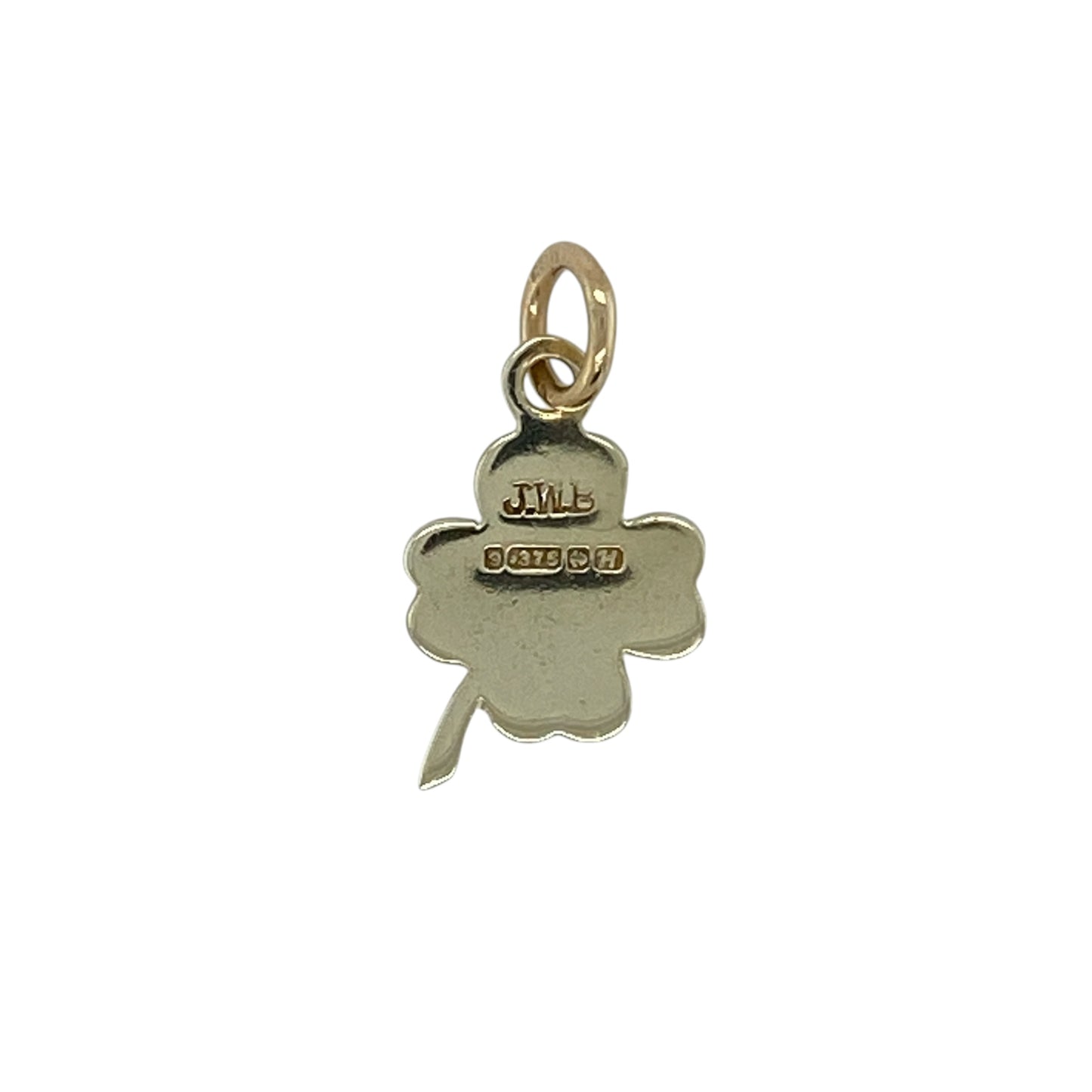 This pre-owned 9ct yellow gold green enamel four leaf clover pendant is a colourful and symbolic design, featuring vibrant enamel detailing.

Design: Featuring a four leaf clover motif with green enamel detailing, this pendant has a colourful finish complemented by warm 9ct yellow gold.
Material: Made from 9-carat yellow gold with green enamel detailing.
Pendant Detail: Four leaf clover design with a bail measuring approximately 4mm in diameter.
Size & Weight: Total weight 0.90 grams.