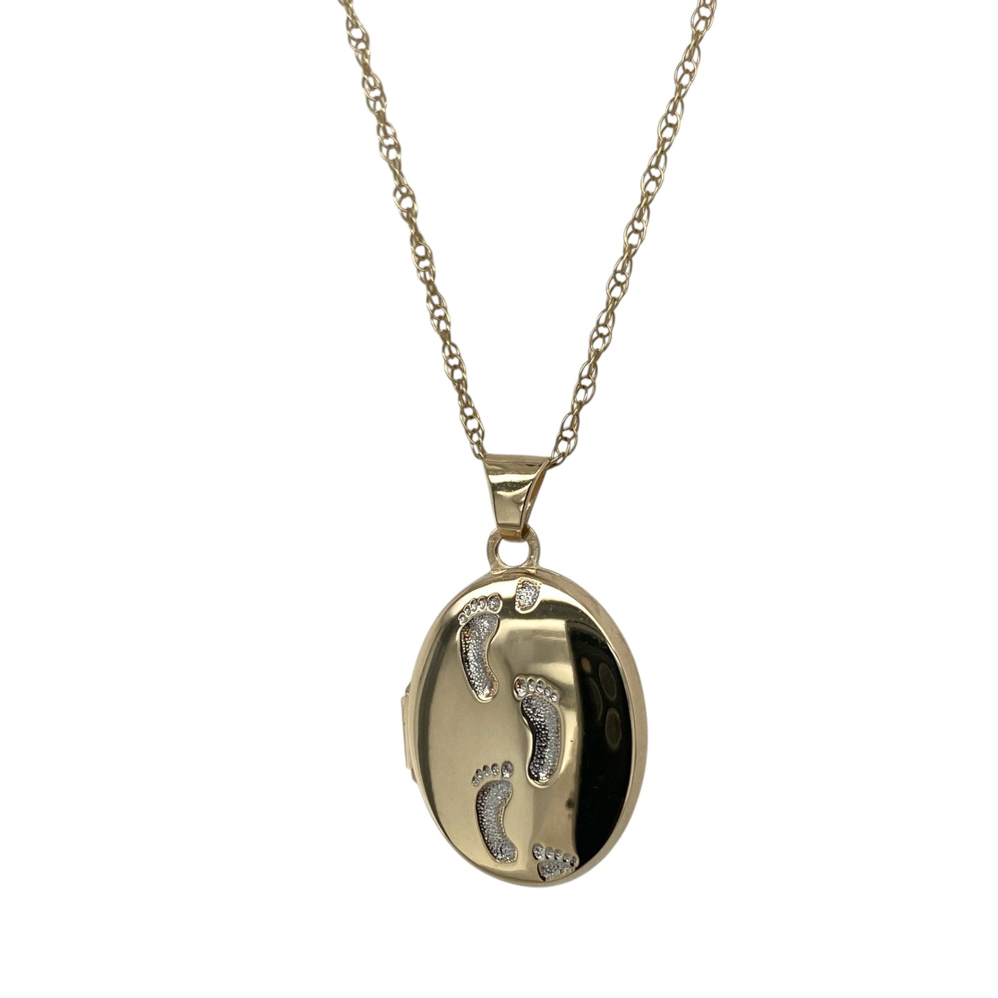 9ct Gold Footprint Oval Locket 19" Necklace