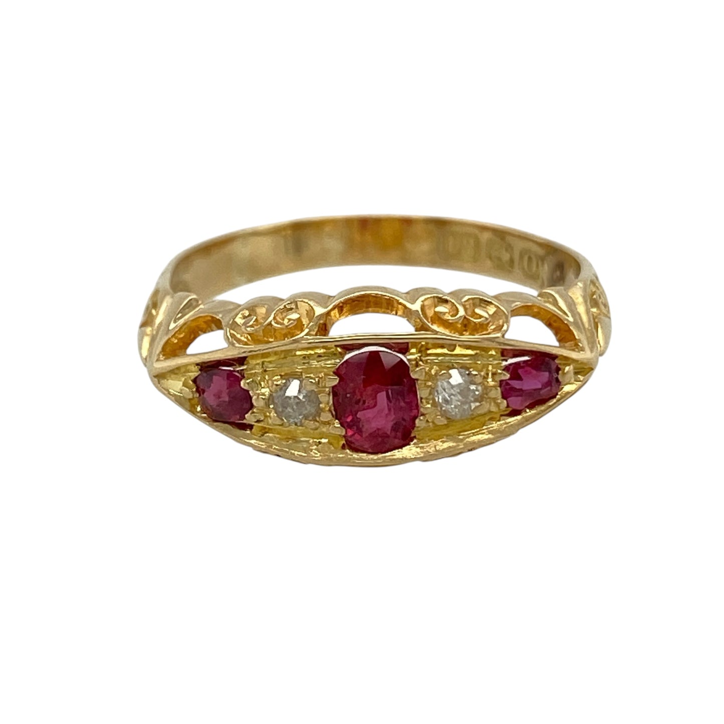 18ct Gold Diamond & Ruby Vintage Boat Style Ring