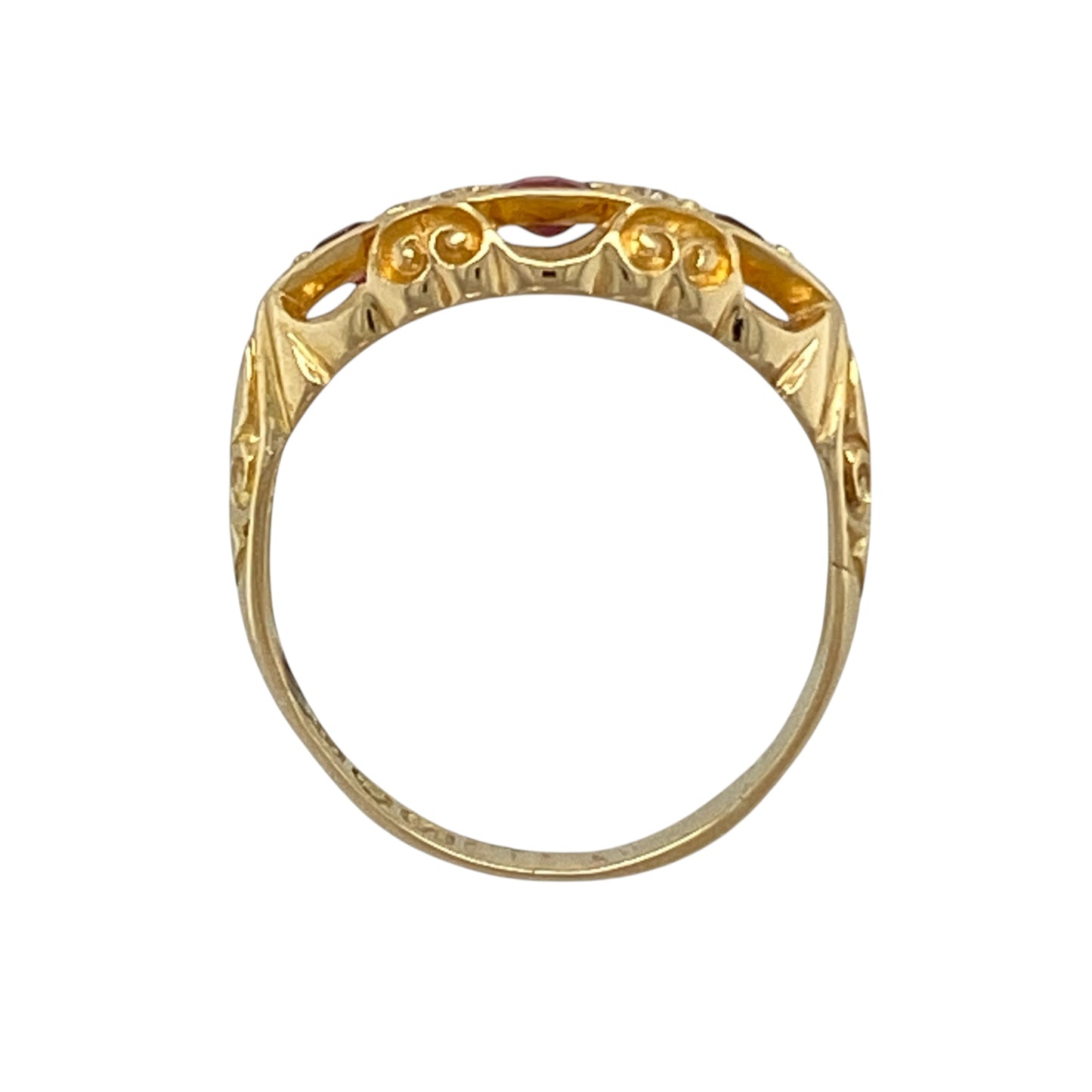 18ct Gold Diamond & Ruby Vintage Boat Style Ring