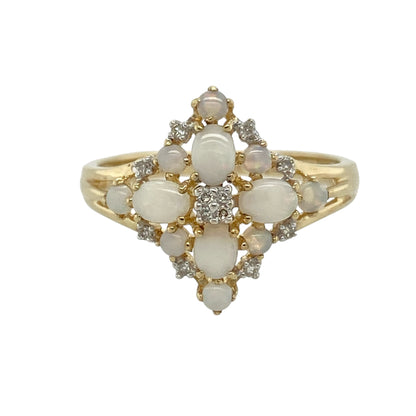 9ct Gold Diamond & Opalique Flower Cluster Ring