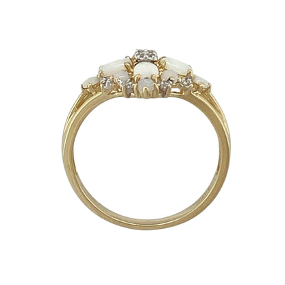 9ct Gold Diamond & Opalique Flower Cluster Ring