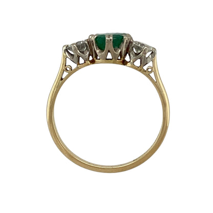 18ct Gold Diamond & Emerald Trilogy Ring