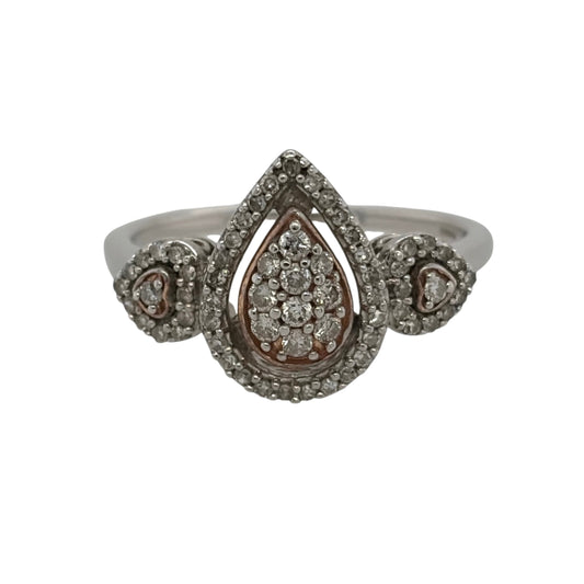 9ct White Gold & Diamond Teardrop Cluster Ring
