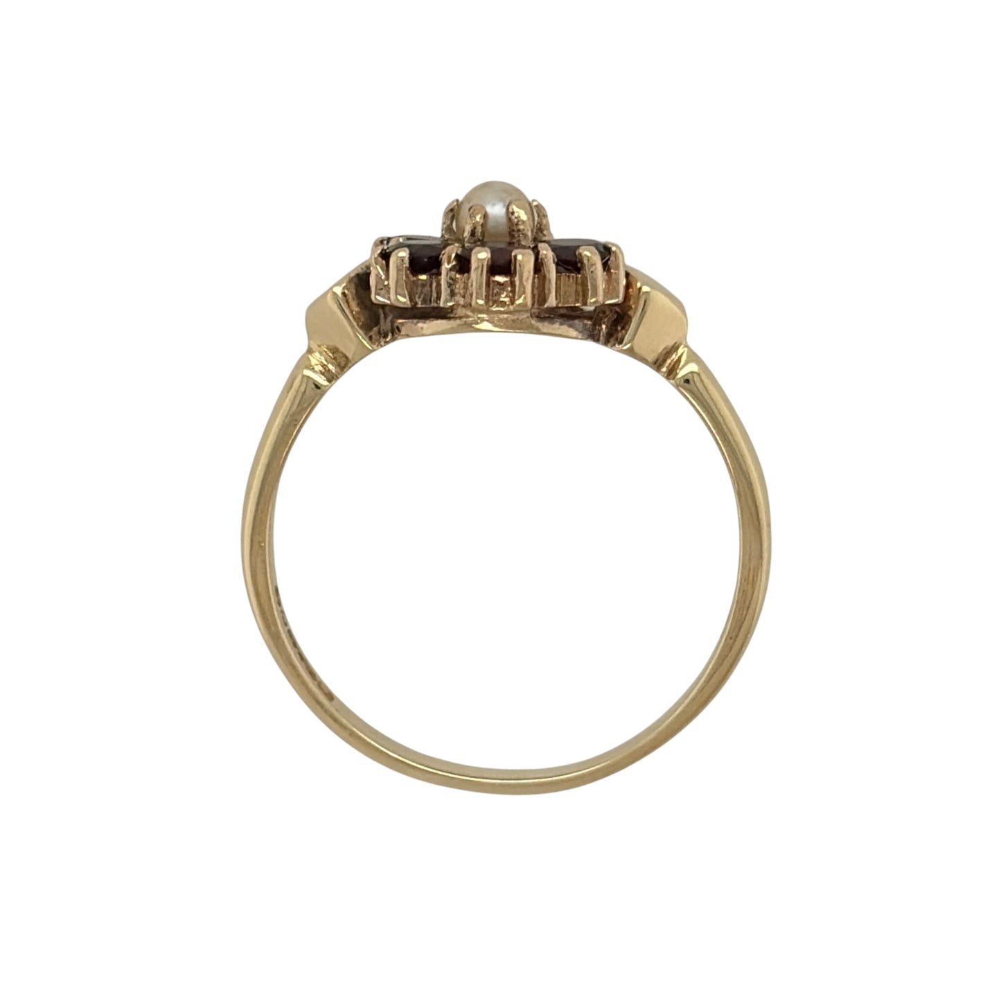 9ct Gold Garnet & Pearl Flower Cluster Ring