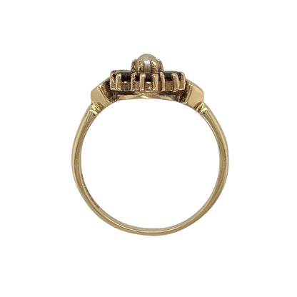 9ct Gold Garnet & Pearl Flower Cluster Ring