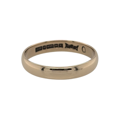 This pre-owned 9ct yellow gold wedding band ring is a classic design, featuring a traditional 4mm wide profile.

Design: Featuring a traditional wedding band design, this ring has a simple and timeless finish in warm 9ct yellow gold.
Material: Made from 9-carat yellow gold.
Ring Detail: Wedding band measures approximately 4mm wide.
Size & Weight: Ring size S to T. Total weight 2.50 grams.