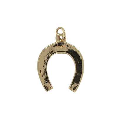 This pre-owned 9ct yellow gold horseshoe pendant is a classic symbolic design, featuring a traditional horseshoe motif.

Design: Featuring a traditional horseshoe-shaped design, this pendant has a simple and distinctive finish in warm 9ct yellow gold.
Material: Made from 9-carat yellow gold.
Pendant Detail: Horseshoe pendant with a bail measuring approximately 3mm in diameter.
Size & Weight: Total weight 1.80 grams.