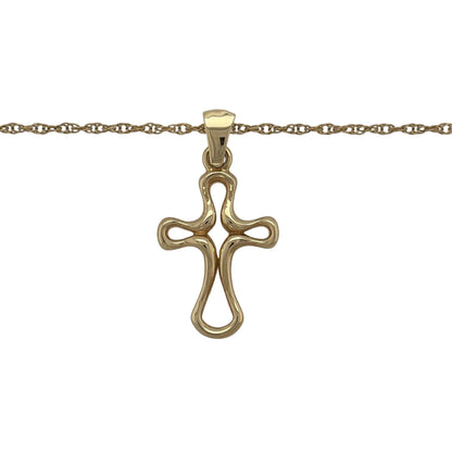 This pre-owned 9ct yellow gold open cross pendant necklace is a classic and meaningful design, featuring an open cross suspended from a Prince of Wales chain.

Design: Featuring a simple open cross design, this pendant is finished in warm 9ct yellow gold and suspended from an 18-inch Prince of Wales chain.
Material: Made from 9-carat yellow gold.
Pendant Detail: Open cross pendant measures approximately 3cm long including the bail.
Size & Weight: Prince of Wales chain measures approximately 18 inches long. 