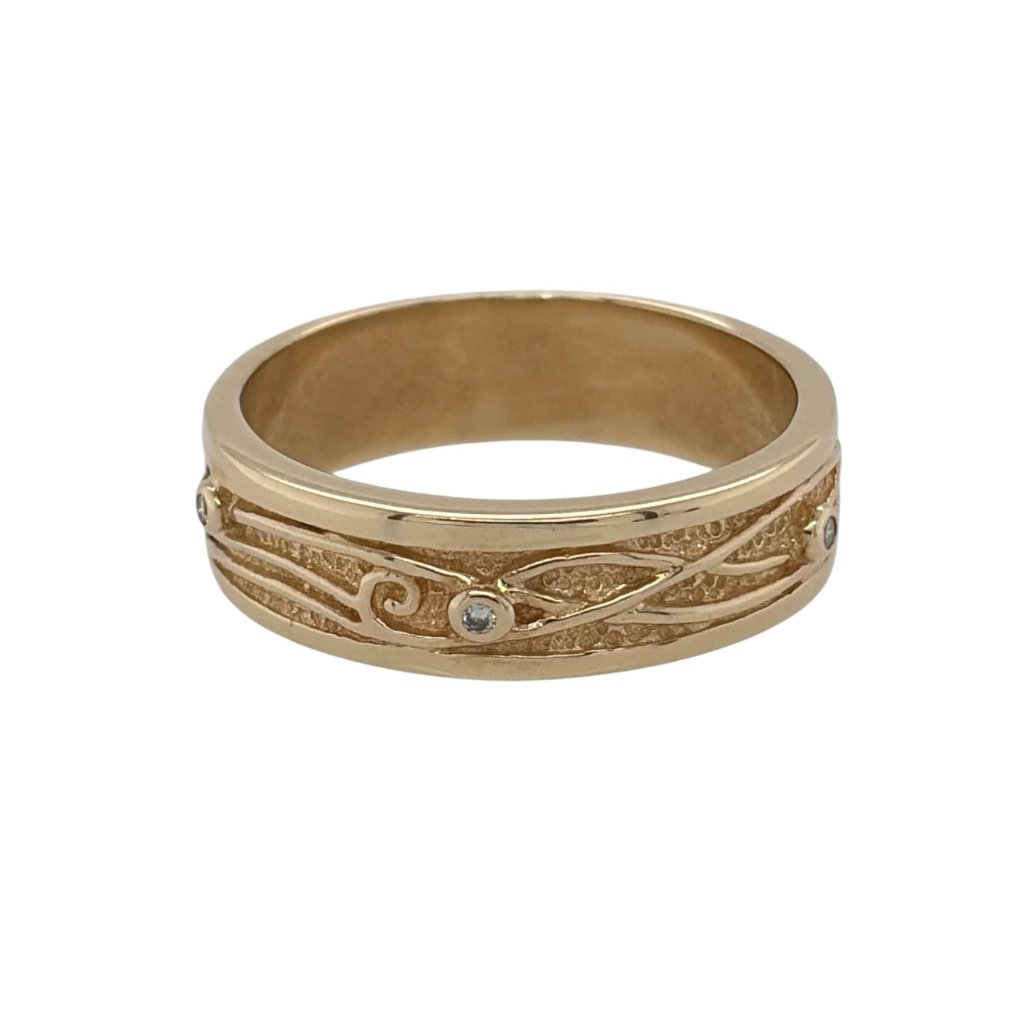 9ct Gold & Diamond Set Clogau Patterned Band Ring