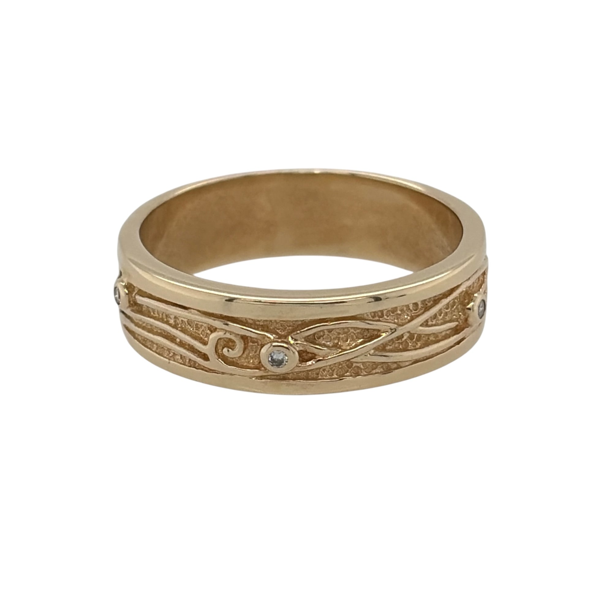 9ct Gold & Diamond Set Clogau Patterned Band Ring