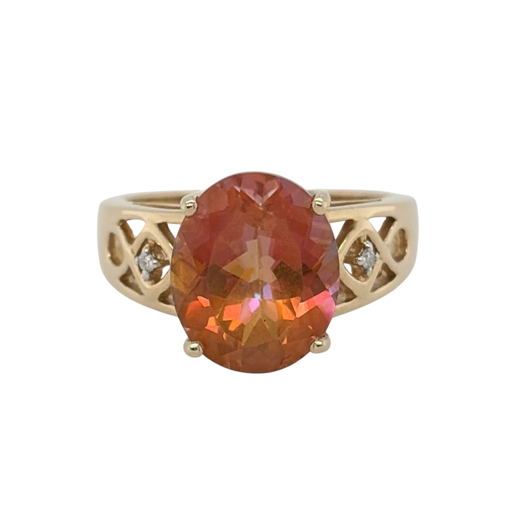 9ct Gold Diamond & Orange Stone Ring