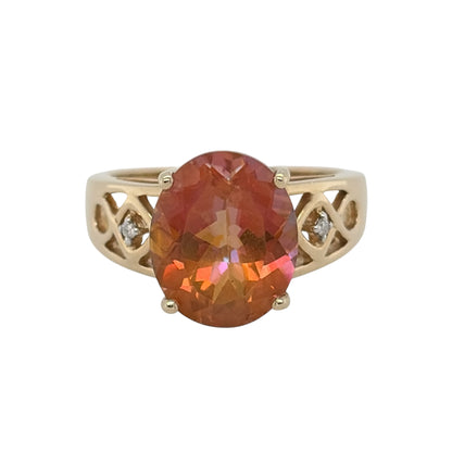 9ct Gold Diamond & Orange Stone Ring