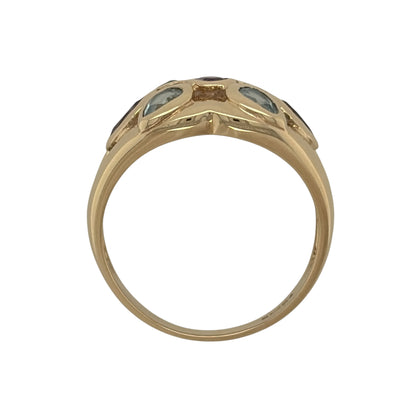 9ct Gold Blue Topaz & Amethyst Flower Ring