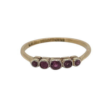 18ct Gold & Platinum Ruby Five Stone Band Ring
