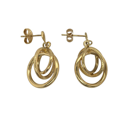 9ct Gold Three Hoop Drop Earrings