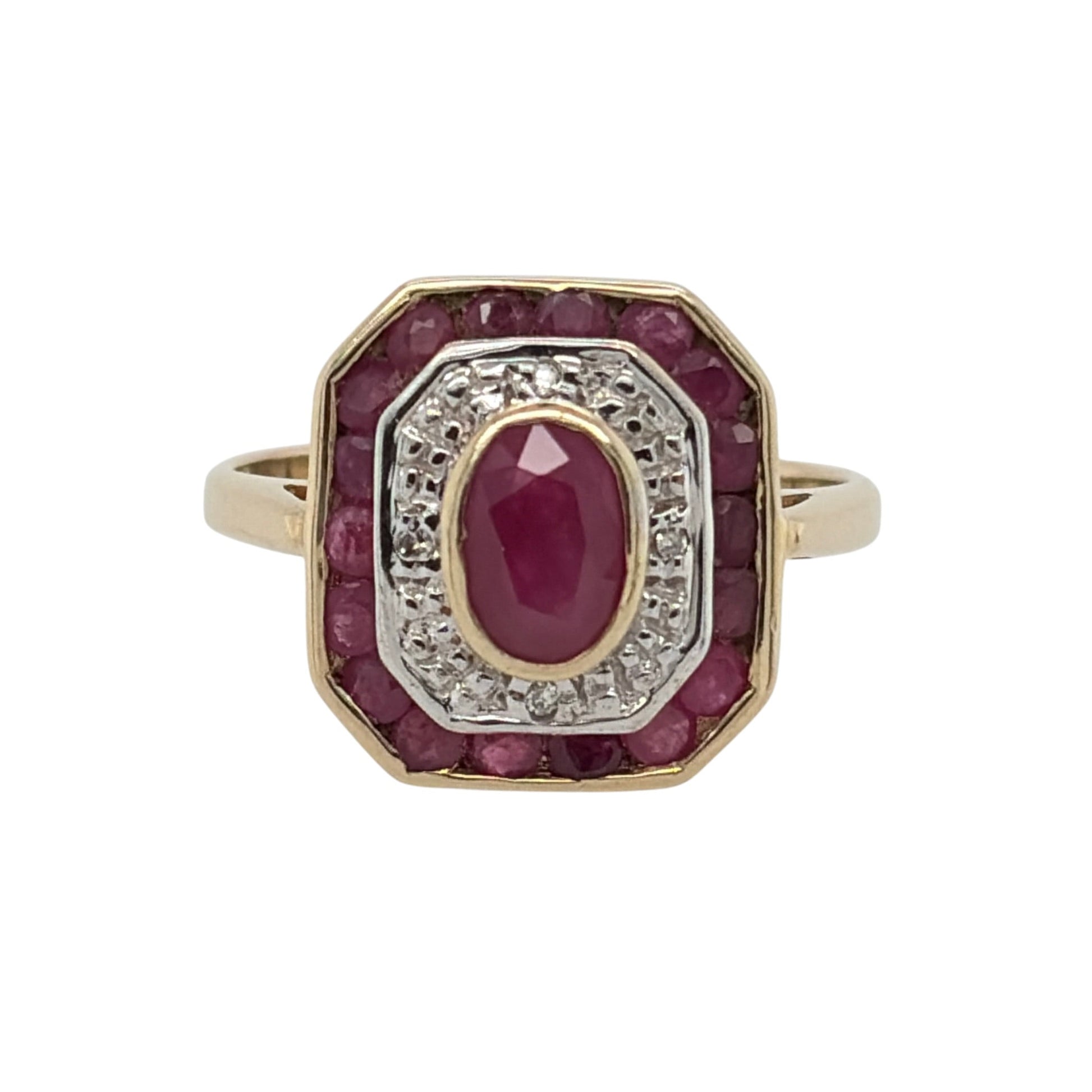9ct Gold Diamond & Ruby Cluster Ring