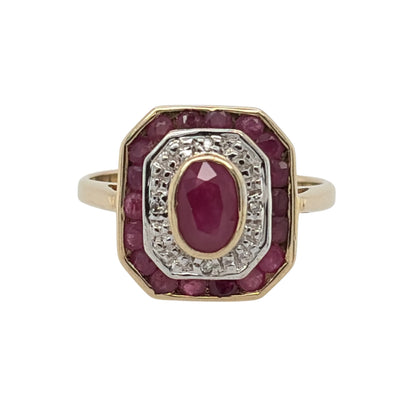 9ct Gold Diamond & Ruby Cluster Ring