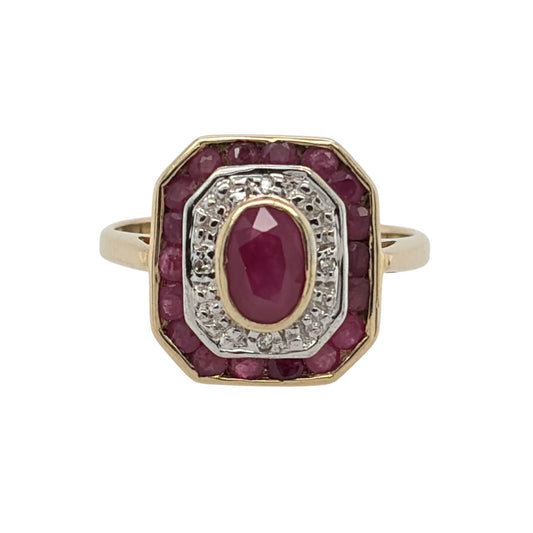 9ct Gold Diamond & Ruby Cluster Ring