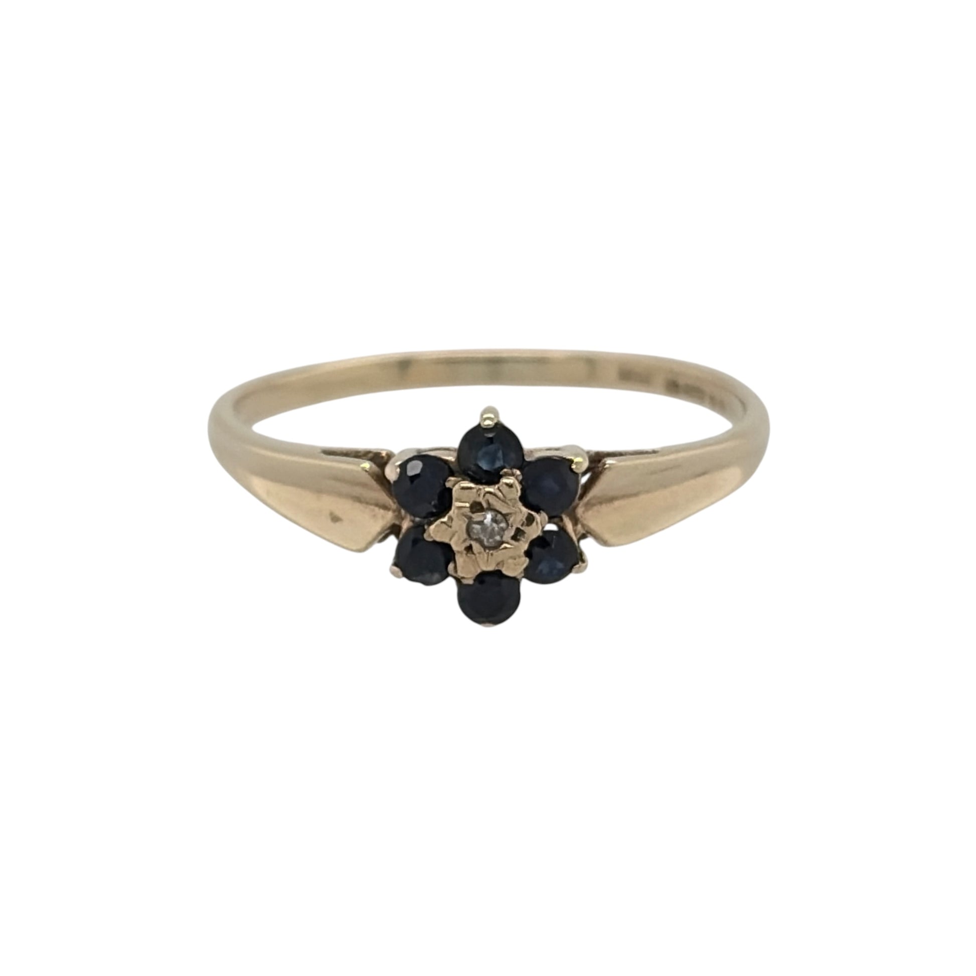 9ct Gold Diamond & Sapphire Flower Cluster Ring