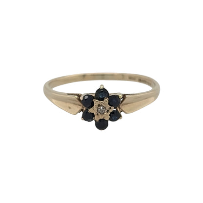 9ct Gold Diamond & Sapphire Flower Cluster Ring