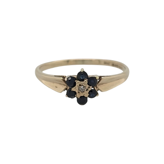 9ct Gold Diamond & Sapphire Flower Cluster Ring