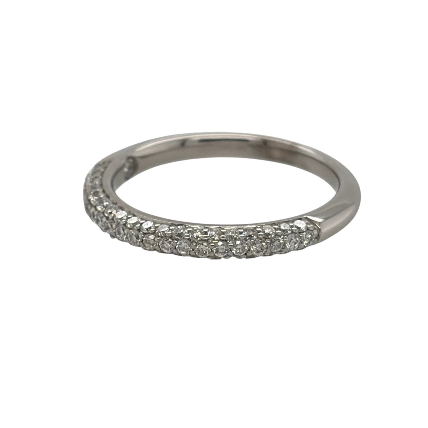 This pre-owned 18ct white gold diamond three row band ring is a classic design, featuring three rounded rows with diamond detailing across the front.

Design: Featuring a three row rounded design, this ring has diamond detailing set across the front for a distinctive layered appearance in 18ct white gold.
Material: Made from 18-carat white gold.
Gemstone Detail: Set with diamonds across the three row design.
Ring Detail: The front of the band measures approximately 2mm wide.