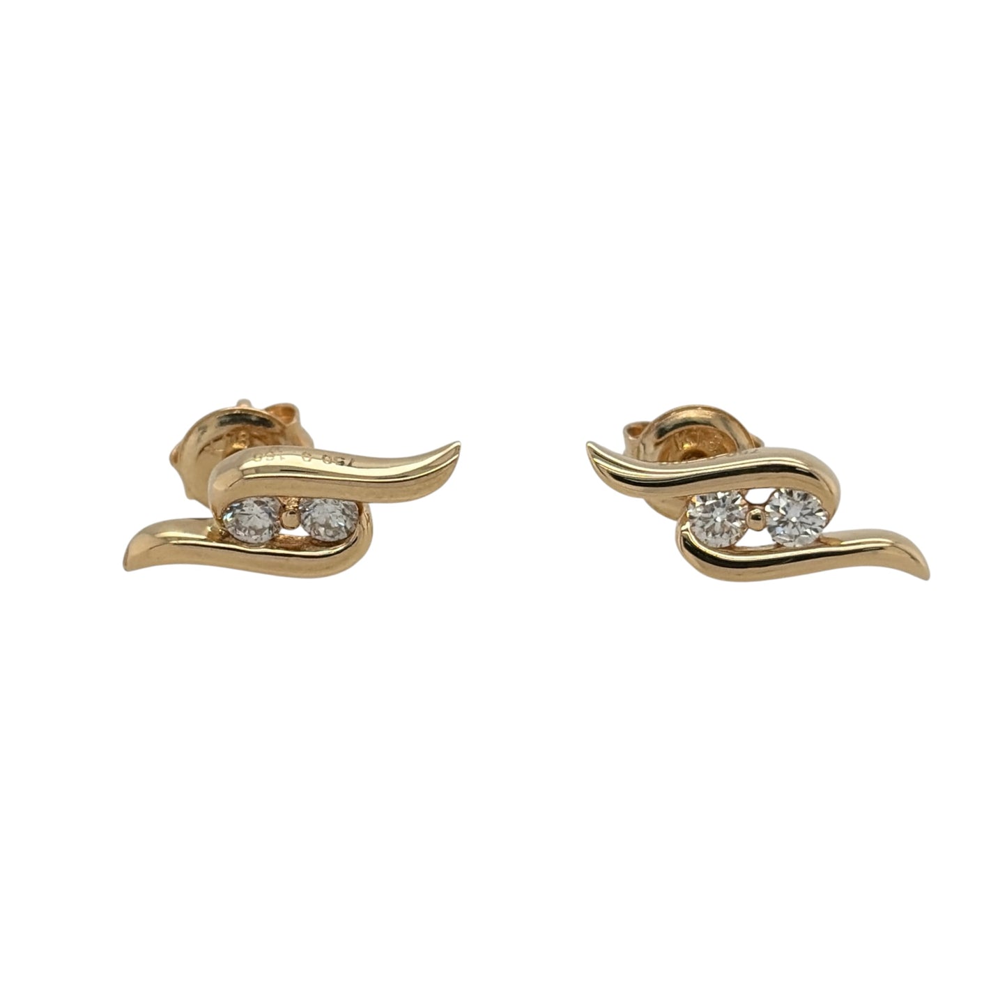 This pre-owned 18ct yellow gold diamond wrap-around wave-style stud earrings are a distinctive design, featuring flowing curved detailing with diamond accents.

Design: Featuring a wrap-around wave-style design, these stud earrings have a flowing curved profile finished in warm 18ct yellow gold.
Material: Made from 18-carat yellow gold.
Gemstone Detail: Set with diamond detailing within the wave-style design.
Earring Detail: Stud earring design with a decorative wrap-around wave-shaped profile.