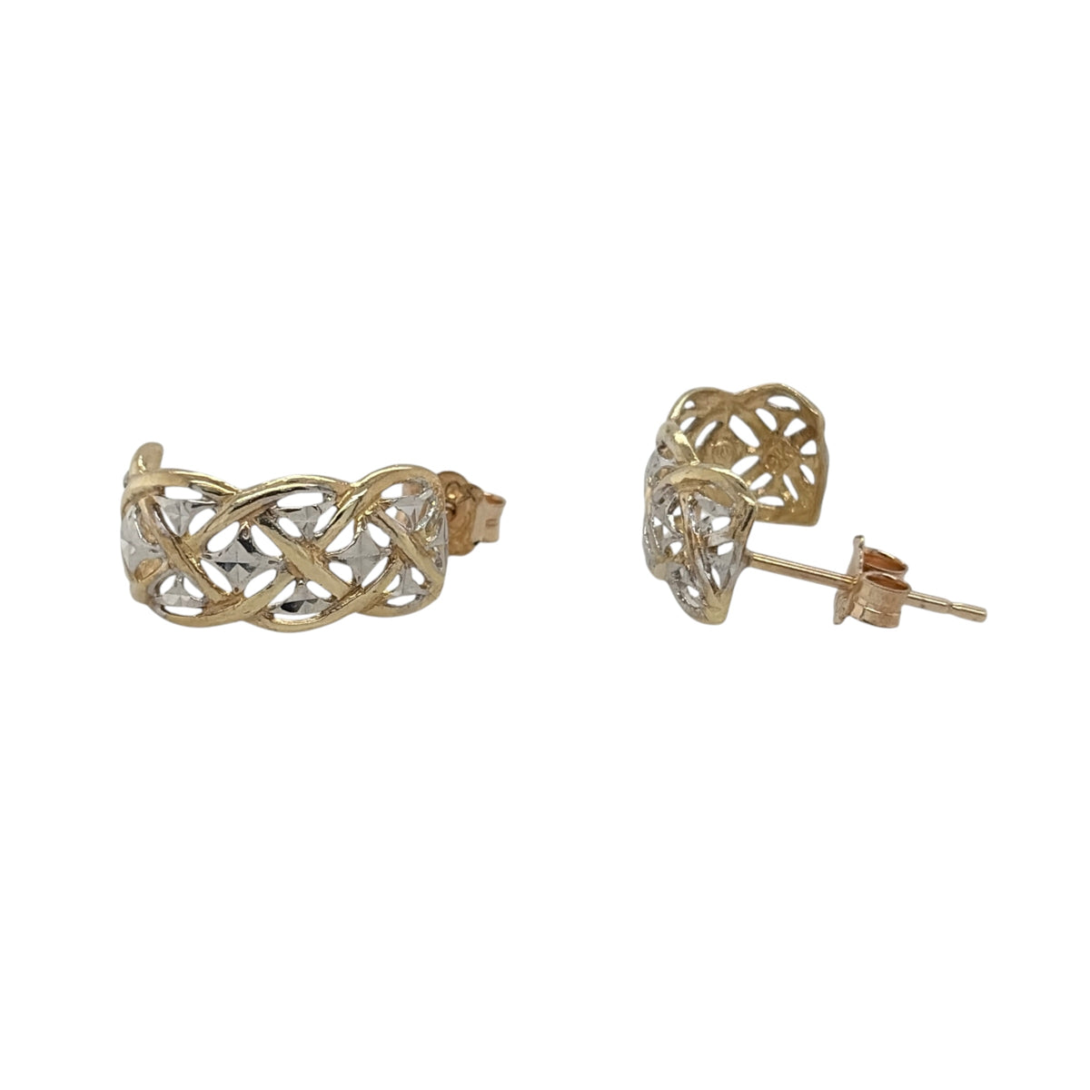 9ct Gold Open Patterned Curved Hoop Stud Earrings