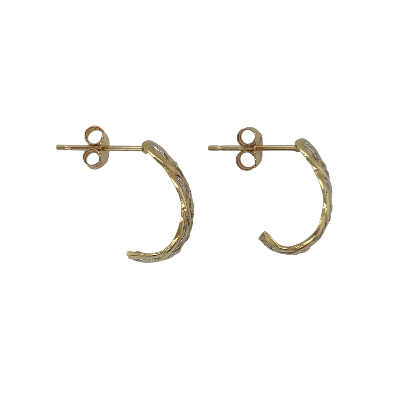 9ct Gold Open Patterned Curved Hoop Stud Earrings