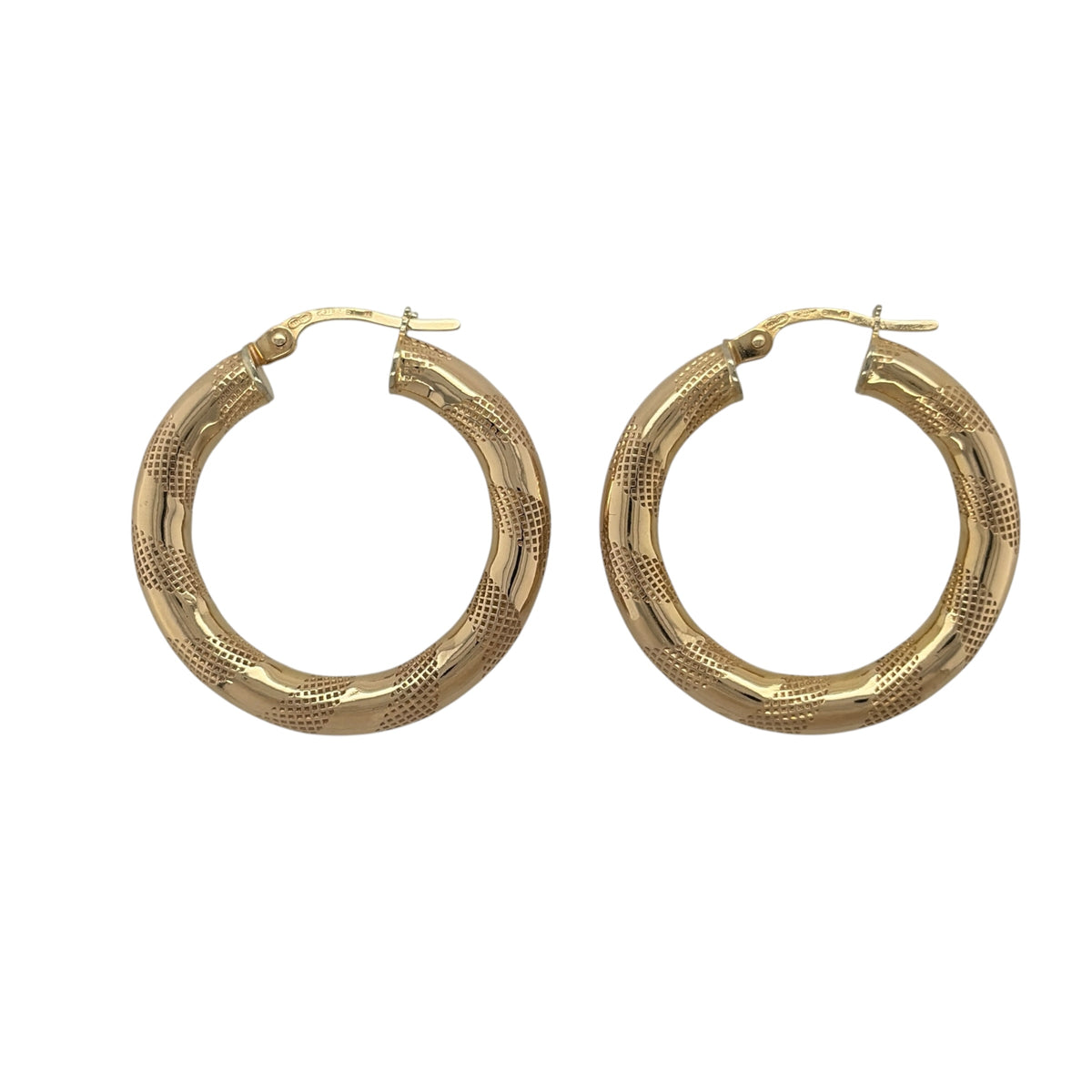 9ct Gold Striped Hoop Creole Earrings