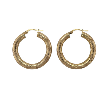 9ct Gold Striped Hoop Creole Earrings