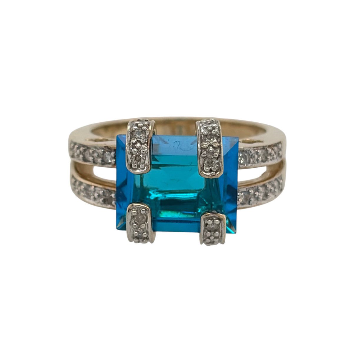 9ct Gold Diamond & Blue Stone Ring