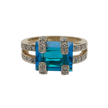 9ct Gold Diamond & Blue Stone Ring